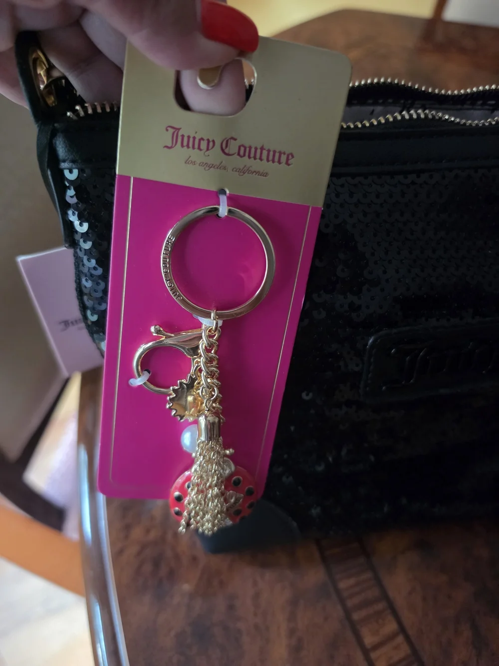 🖤Juicy Couture Black Sequin Hobo Bag + Key/Purse Charm ✨